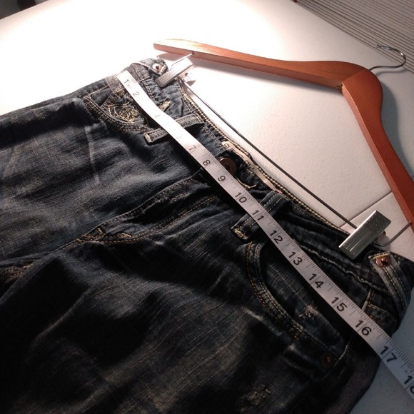 Levi's 518 Superlow Boot Cut Jeans Women Junior 11M Med Wash Distressed Patches - Picture 6 of 9